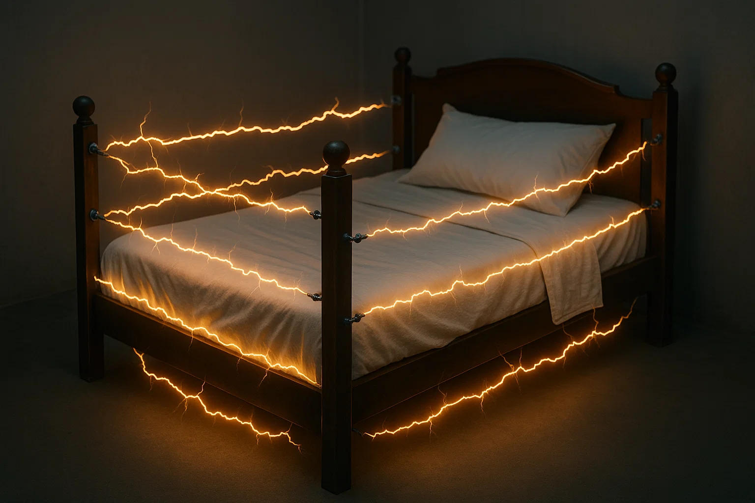 Bett mit Elektrozaun