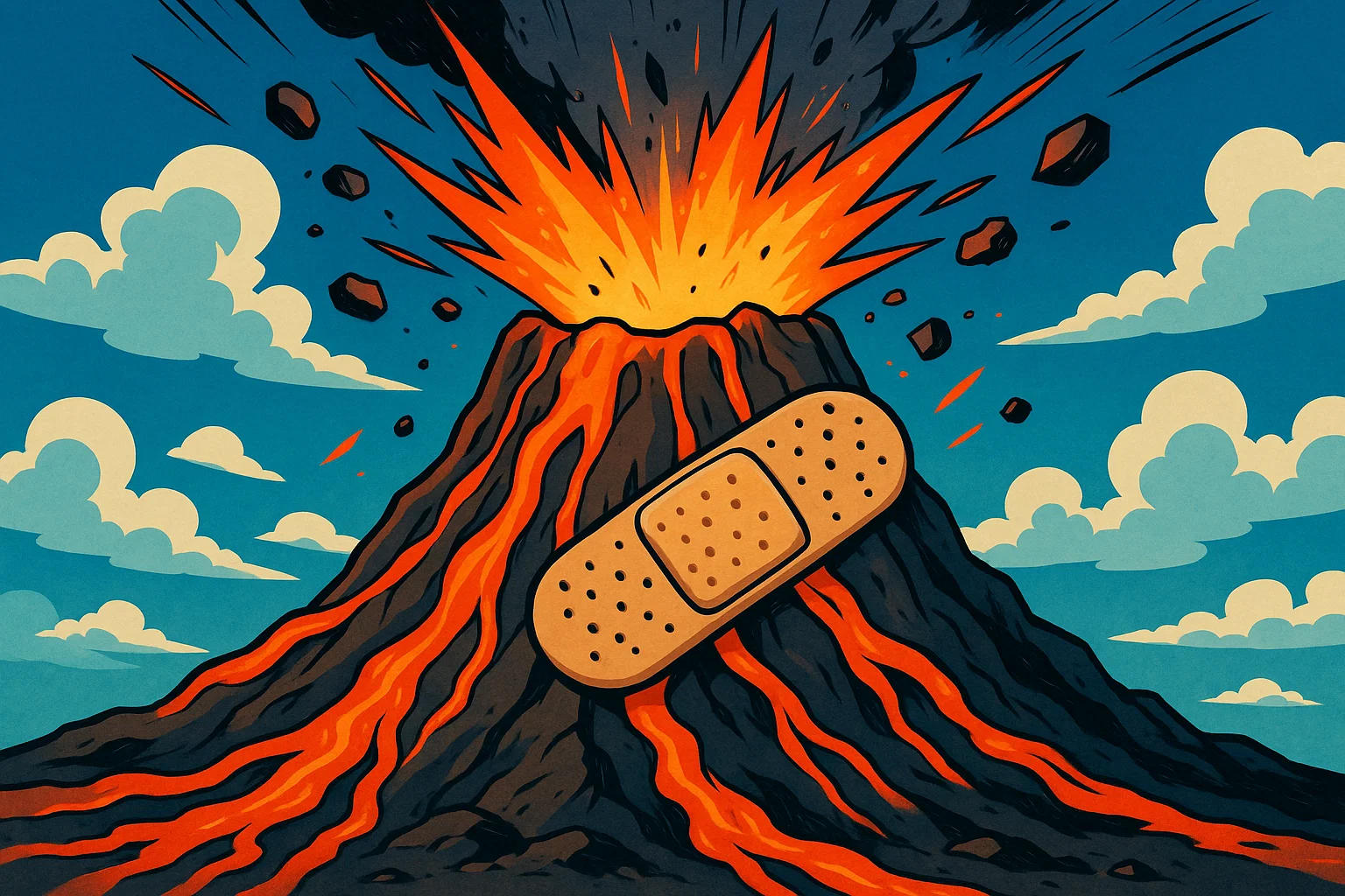 Pflaster auf einem explodierenden Vulkan