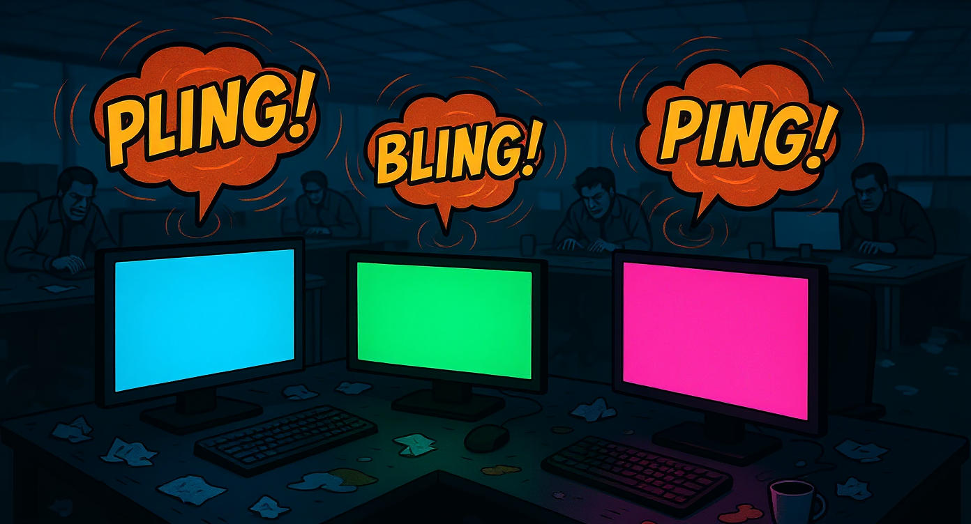 Pingende Monitore mit Sprechblasen „Pling!“