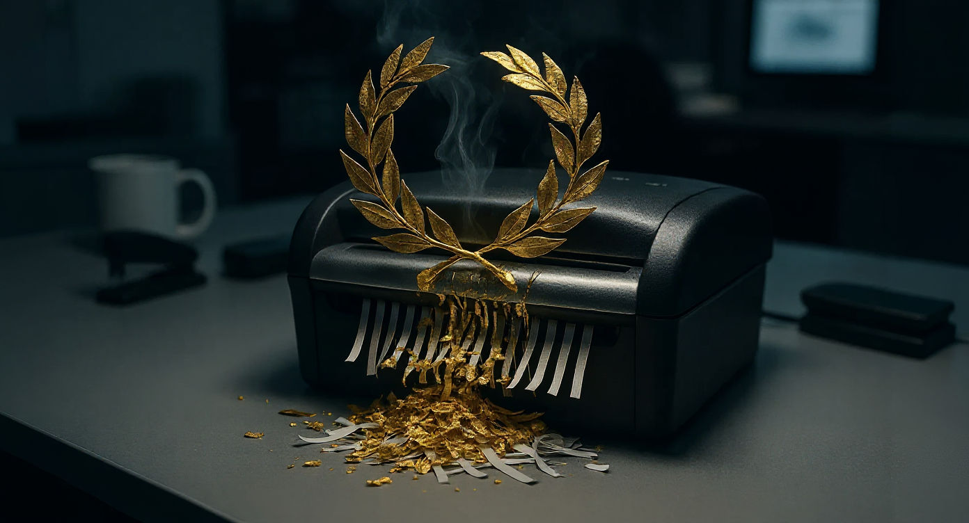 Der goldene Lorbeerkranz im Aktenvernichter