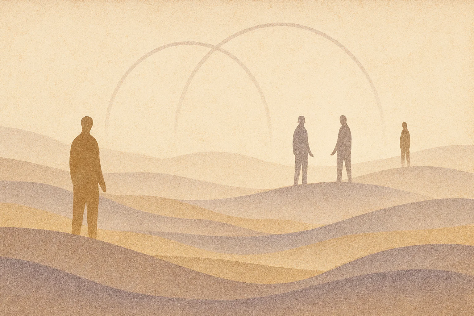 Eine ruhige Landschaft, in der sich eine warme beigefarbene Karte wie ein lebendiger Wandteppich entfaltet, mit sanften goldgrauen Wellen, die in sanften Frequenzen plätschern und einen anhaltenden Konsens hervorrufen.