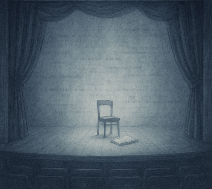 Ein leerer Bürostuhl auf einer Theaterbühne