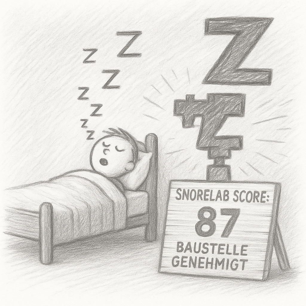Kleine Person im Bett, Schnarch-ZZZs schweben aus dem Mund…
