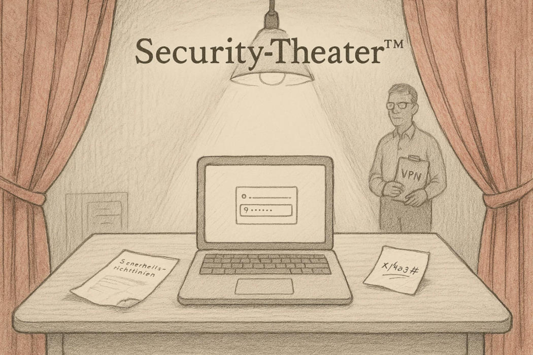 Ein Laptop auf einer Theaterbühne. Der Theaterdiener als VPN-Wächter.